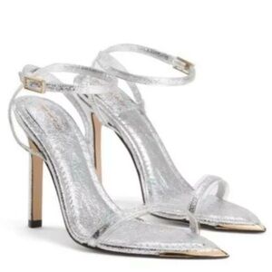 GOOD AMERICAN Womens On Point Ankle Strap Sandal In Silver Crackle Size 14